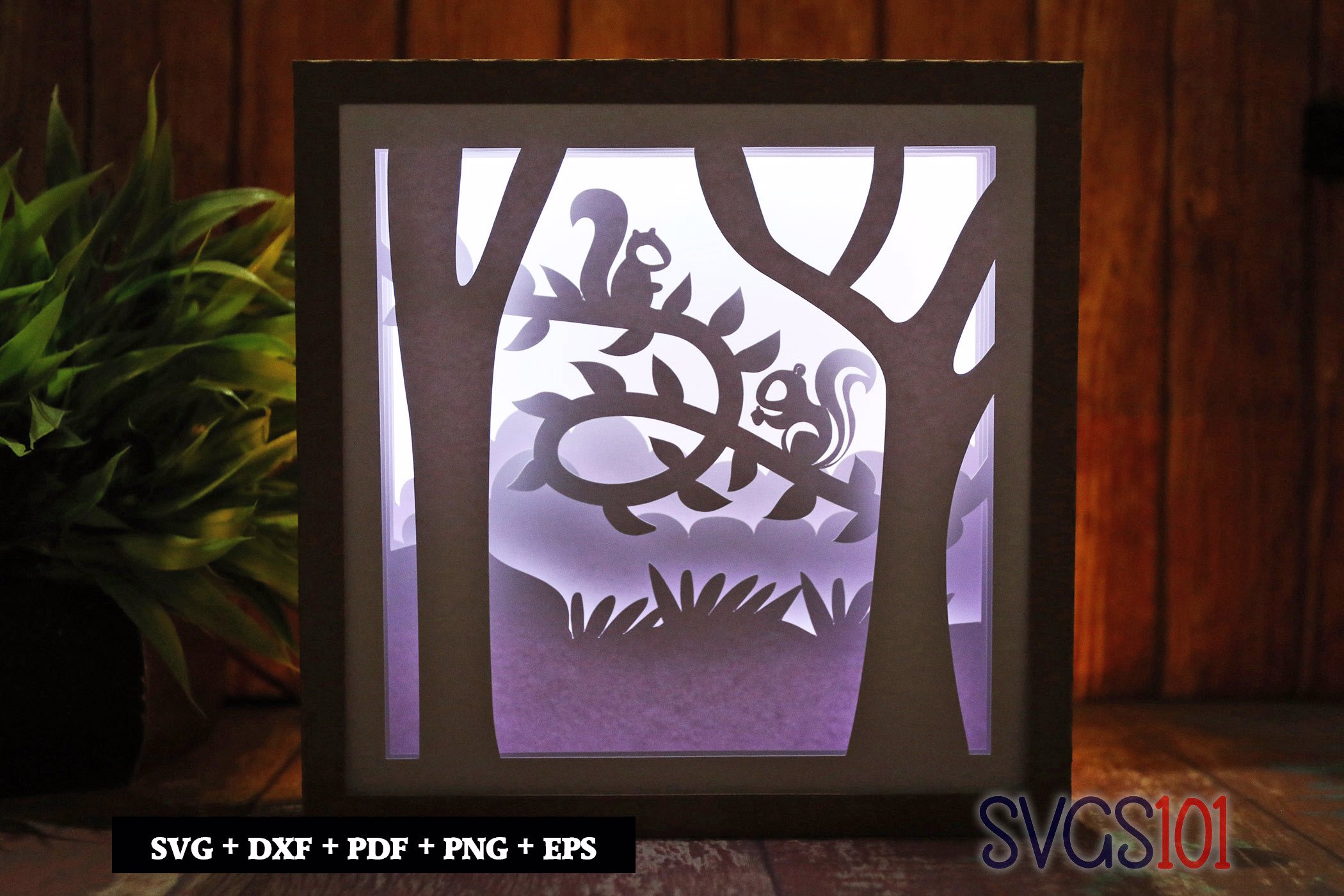 Squirrels and Trees Paper 3D Shadow Box SVG 8x8 12x12