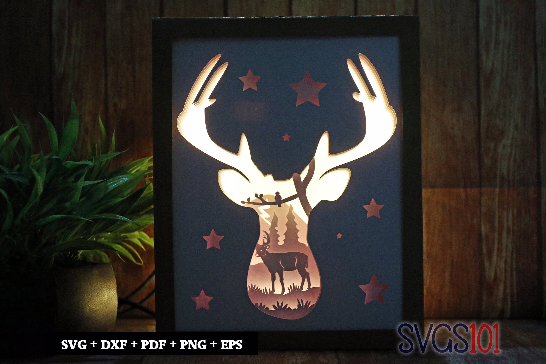 Deer Symbol Paper 3D Shadow Box SVG 8x10