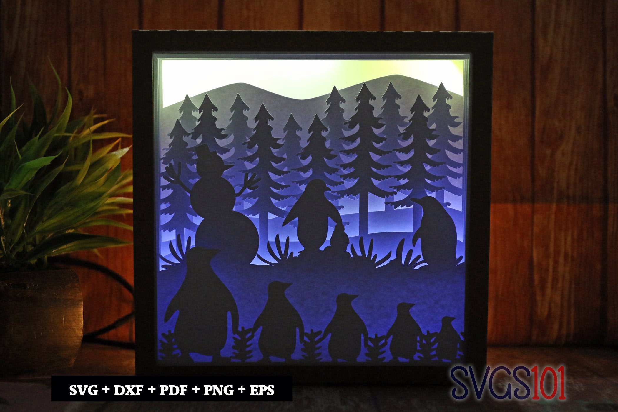 Penguins Family Paper 3D Shadow Box SVG 8x8 12x12