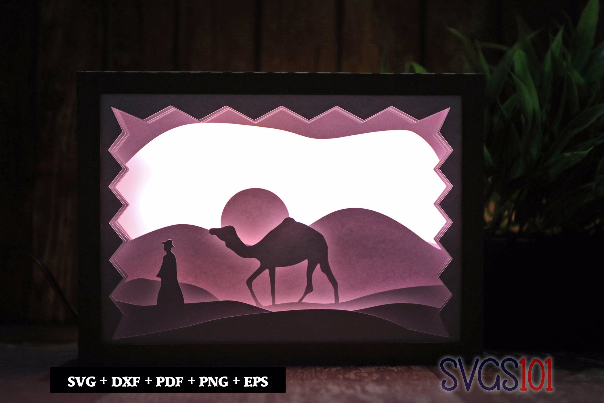 Camel in Desert Light Box SVG 5x7 Landscape