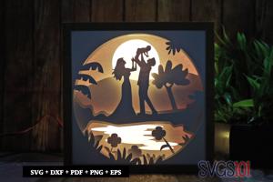 Family with Kid Paper 3D Shadow Box SVG 8x8 12x12