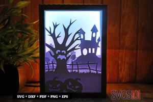 Haunted Halloween Tree Paper 3D Shadow Box SVG 5x7