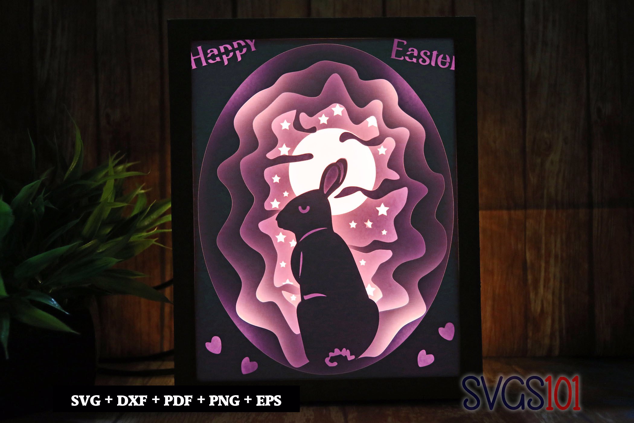 Happy Easter Bunny Shadow Box 8x10 Rectangle