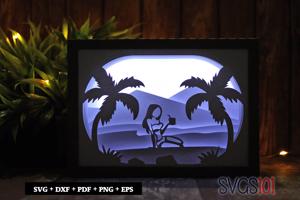 Beach Girl with Coconut Paper 3D Shadow Box SVG 5x7