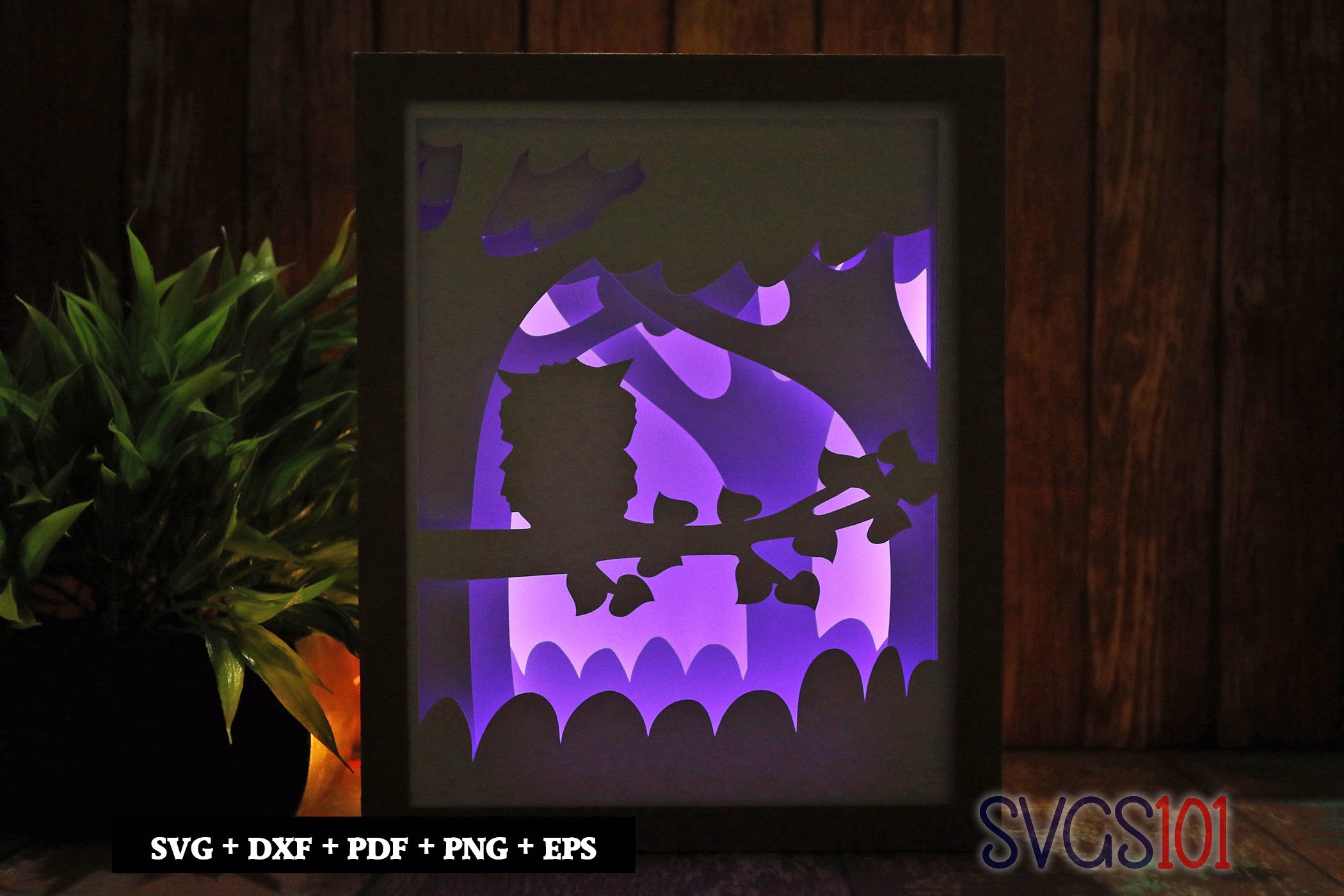 Spooky Owl on Tree Shadow Box SVG 8x10