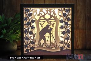 Camera with Photographer Shadow Box Light Box 8x8, 12x12