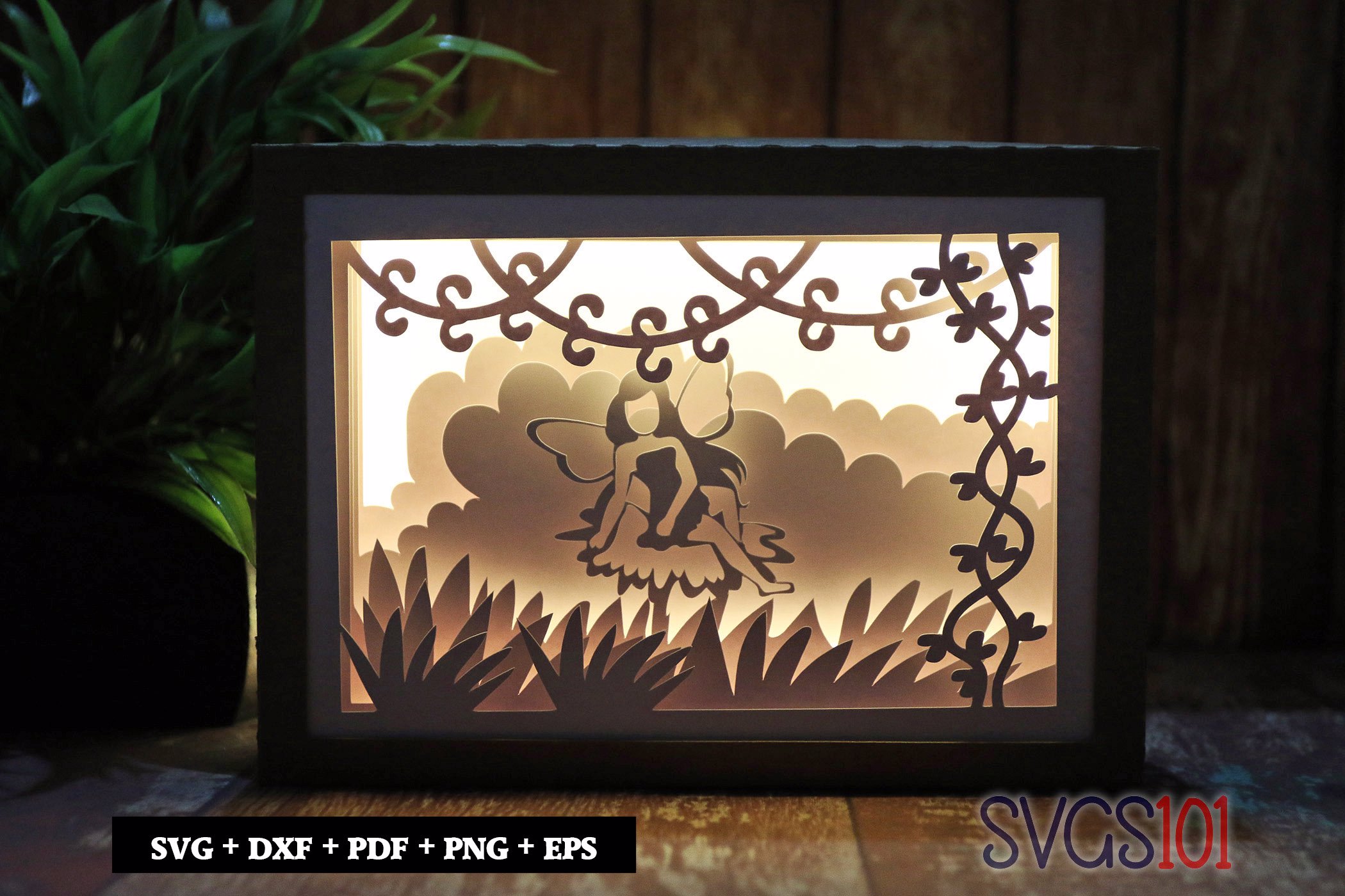 Fairy Sitting on Flower Shadow Box SVG 5x7