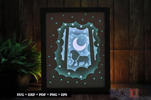 Lion walking in Night Paper 3D Shadow Box SVG 8x10