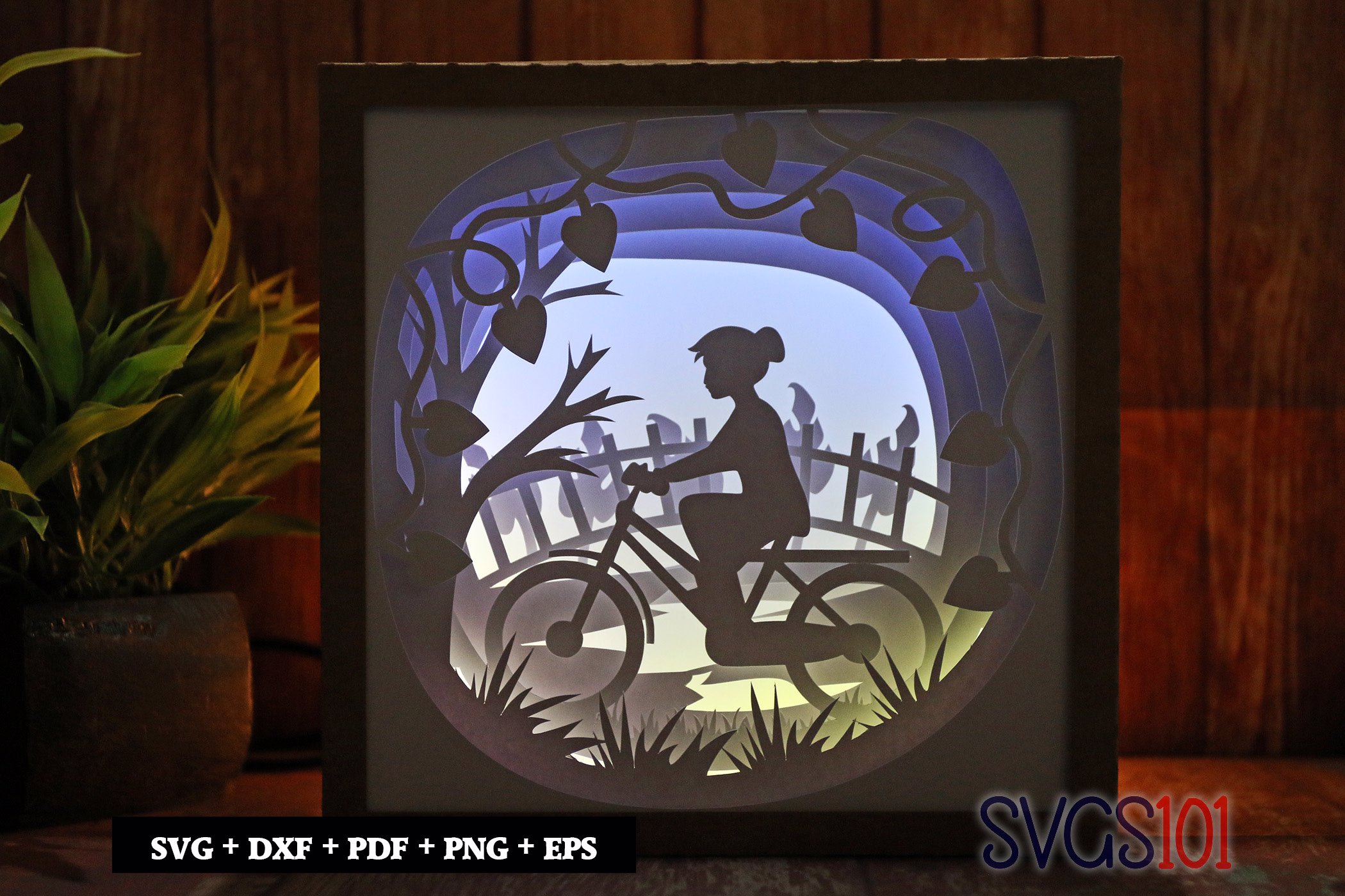 Young Girl on Cycle LED Light Box Shadow Box Square 8x8, 12x12